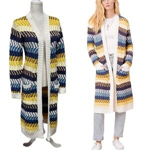Afghan Style Dawn Chevron Longline Open Front‎ Duster Cardigan Sweater Knit Sz S